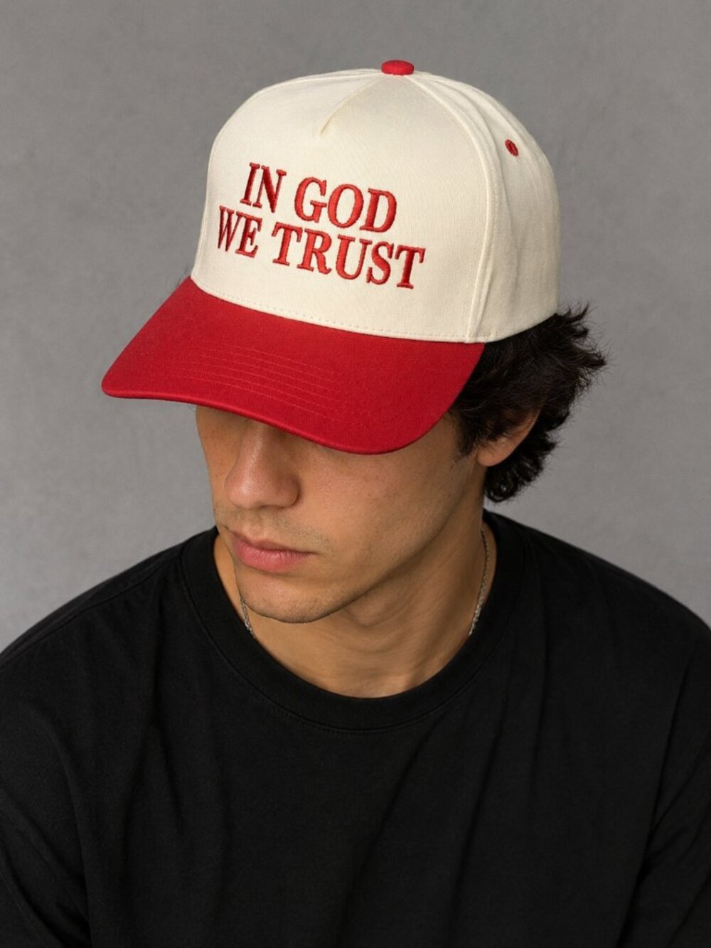 NWT C.C In God We Trust Snapback Hat Cream Red Embroidered Cap